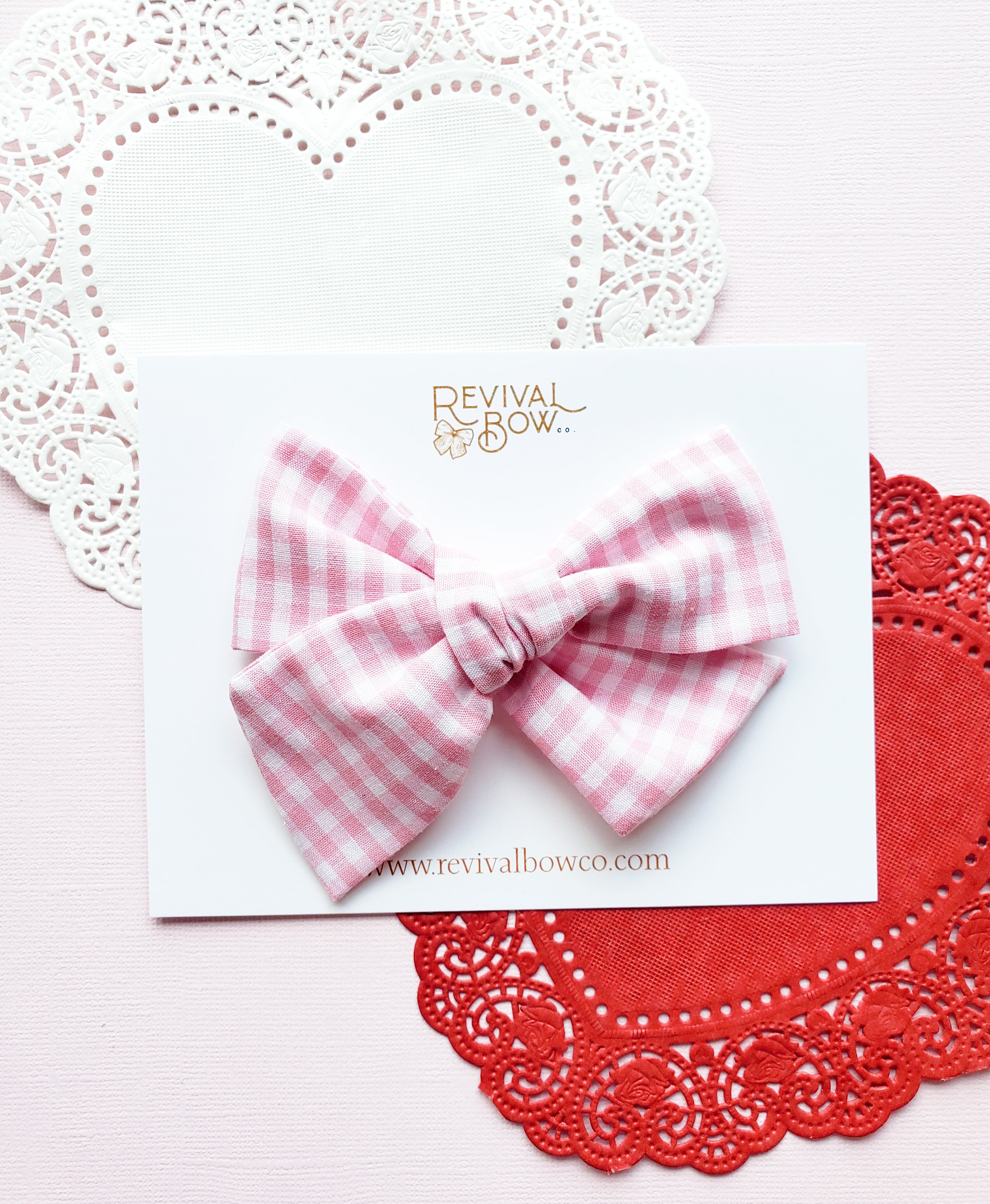 Large Pinwheel Bow • Pink Gingham