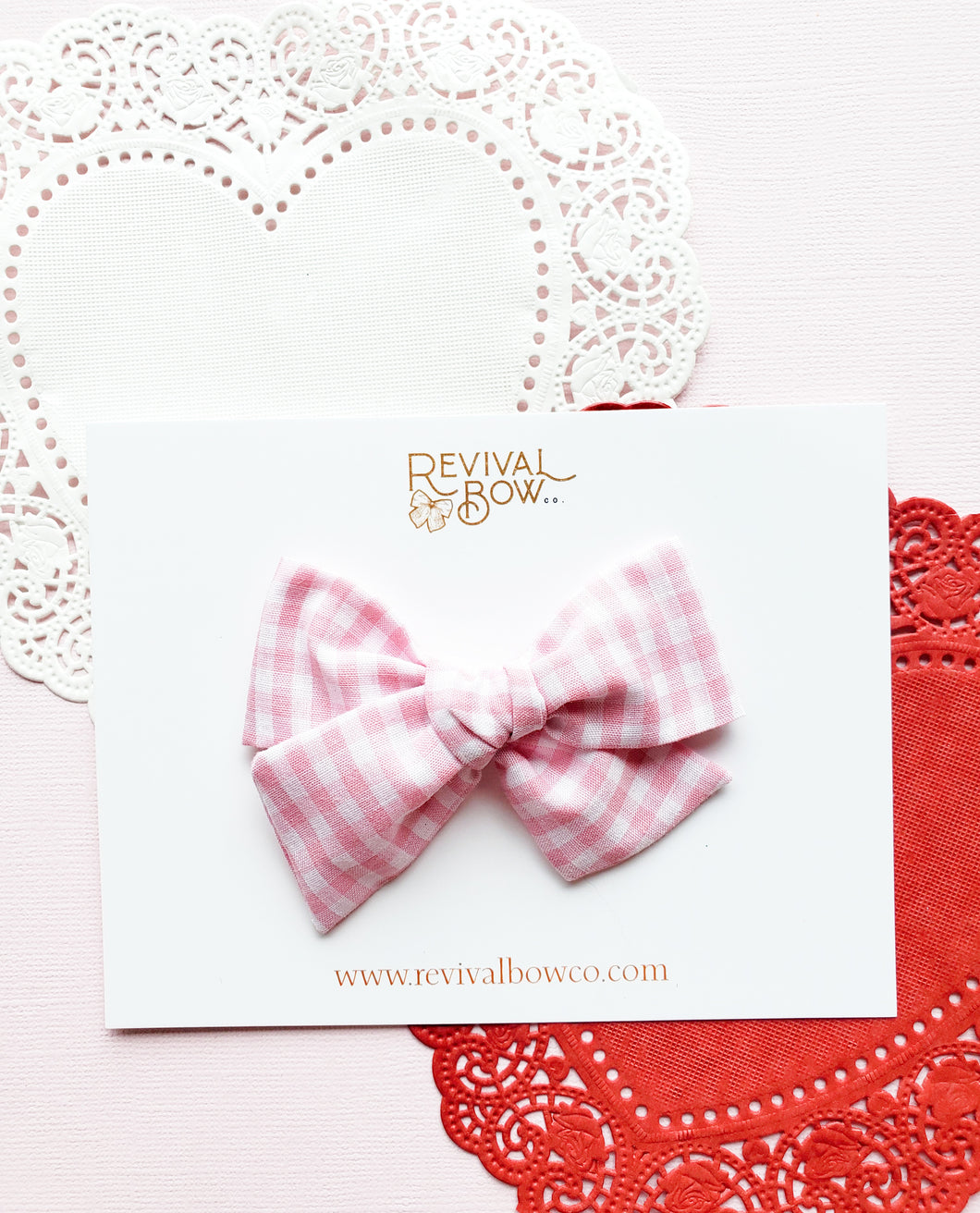 Small Pinwheel Bow • Pink Gingham