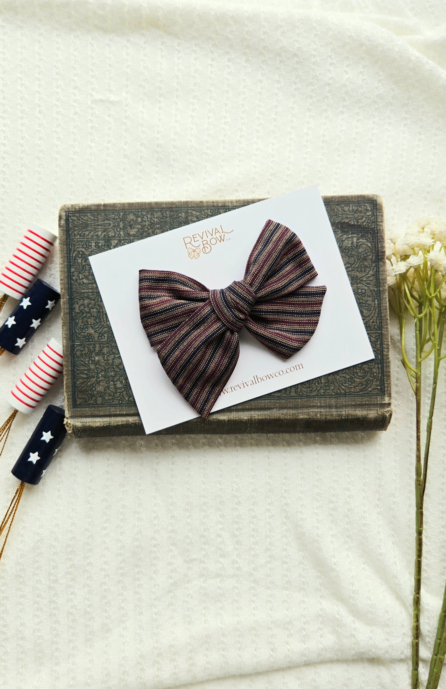 Large Pinwheel Bow • Patriotic Railroad Stripe