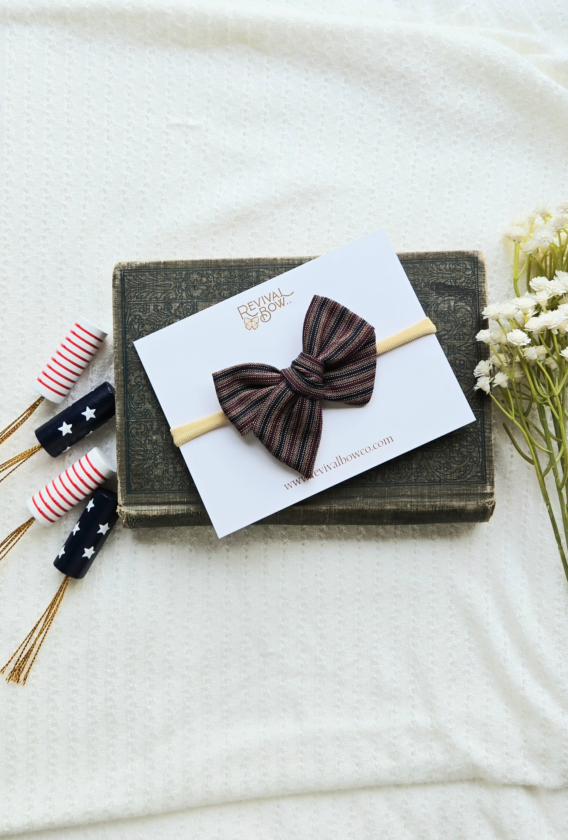 Small Pinwheel Bow • Patriotic Railroad Stripe