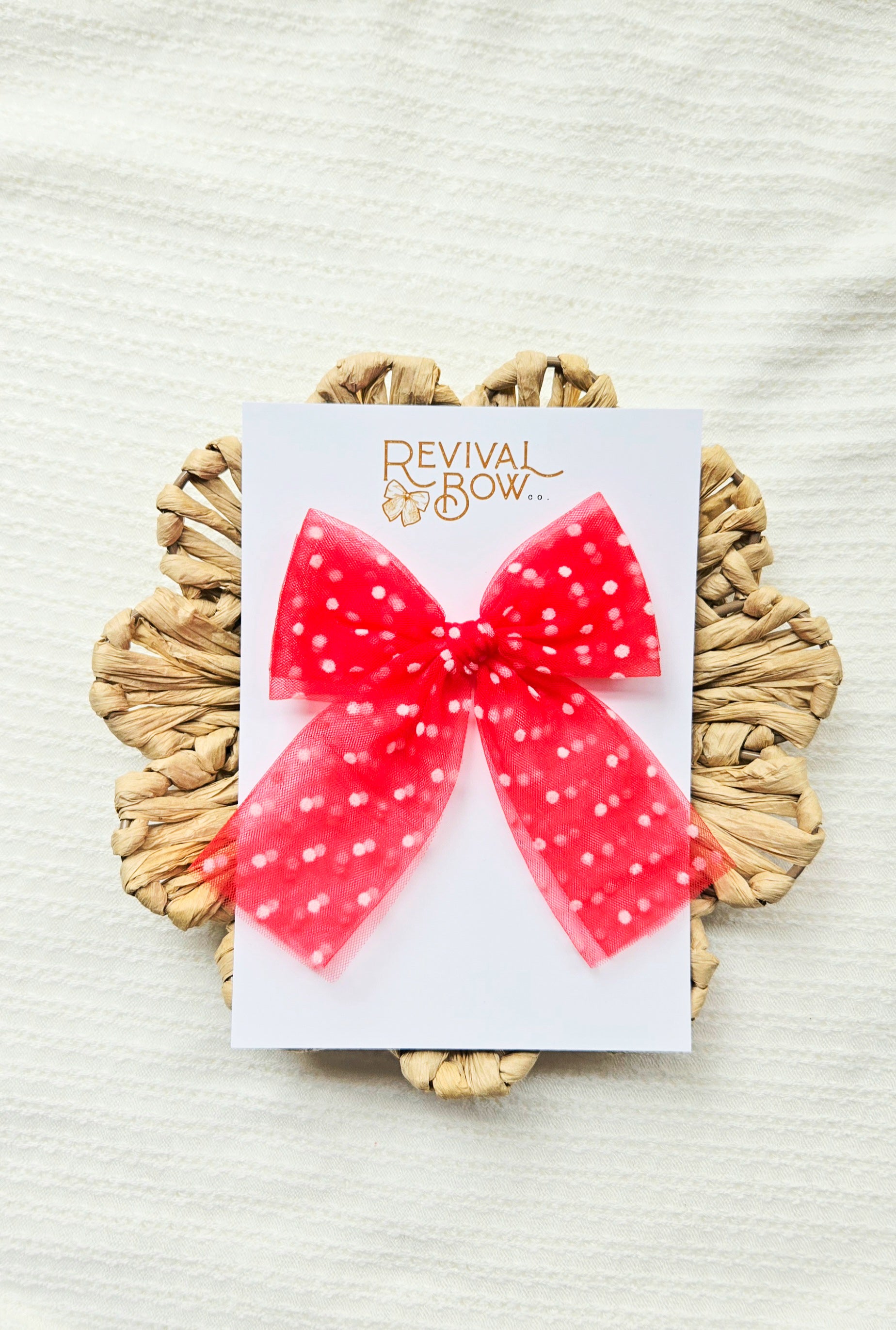 Long Tailed Bow • Red Tulle Dot