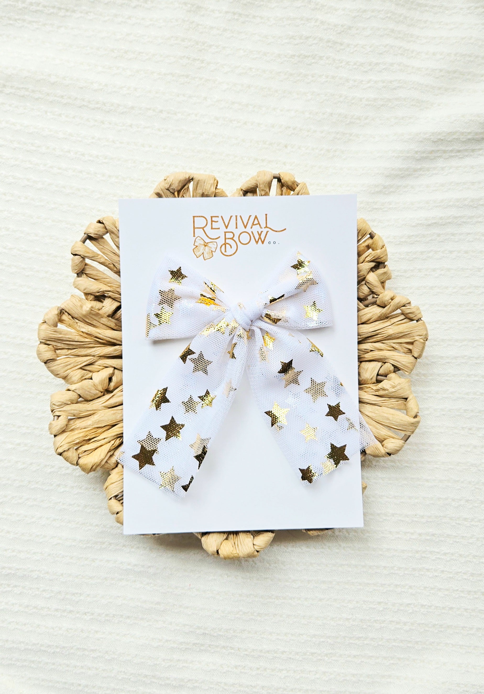 Long Tailed Bow • Gold Star Tulle