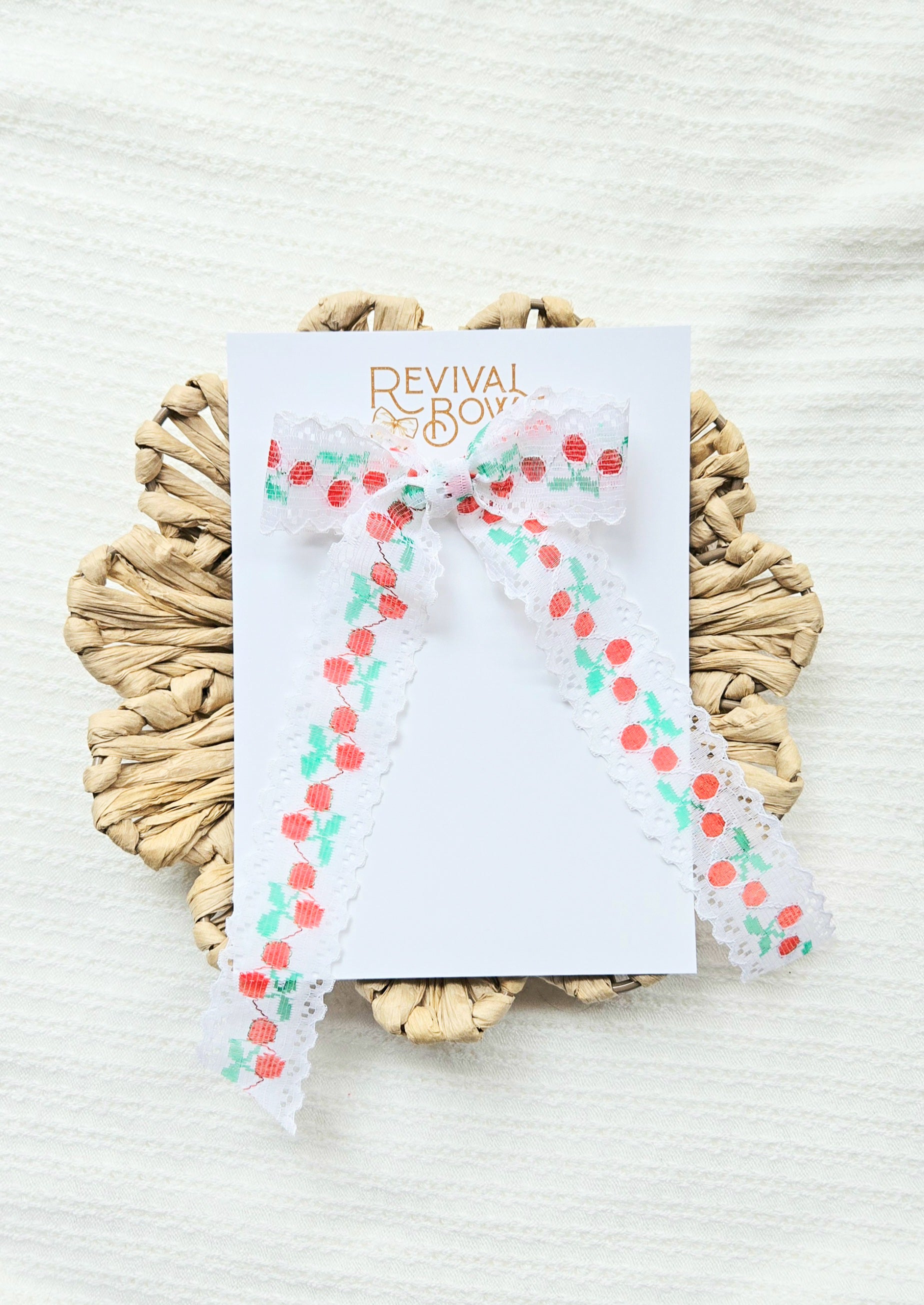 Long Tailed Ribbon Bow • Cherry Lace