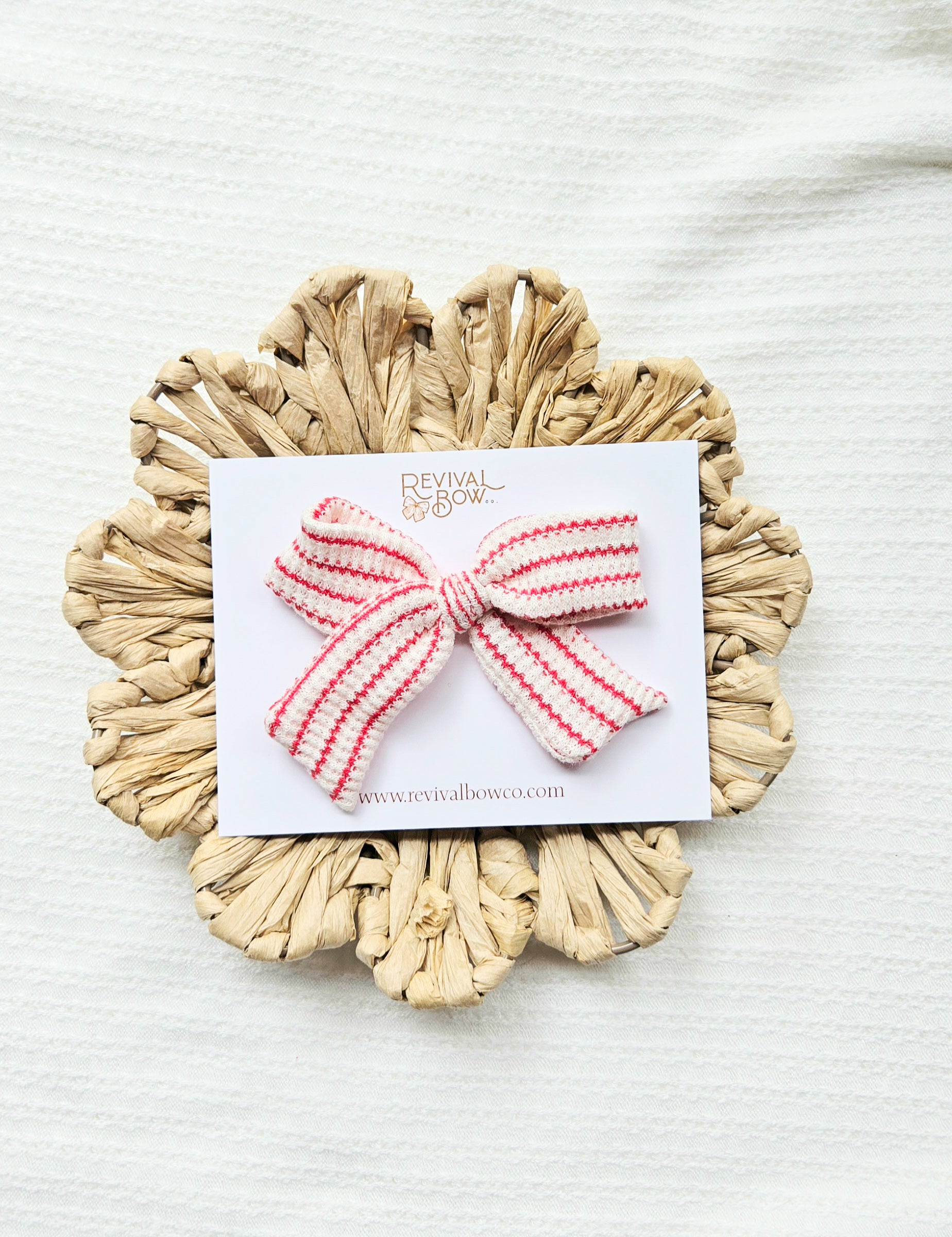 Classic Pinwheel Bow • Red Knit Stripe