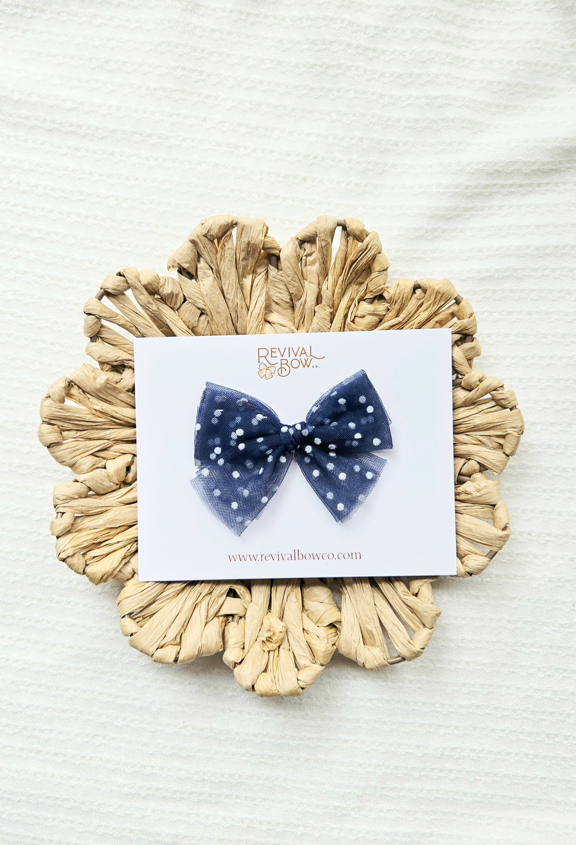 Tulle Bow • Navy Dot