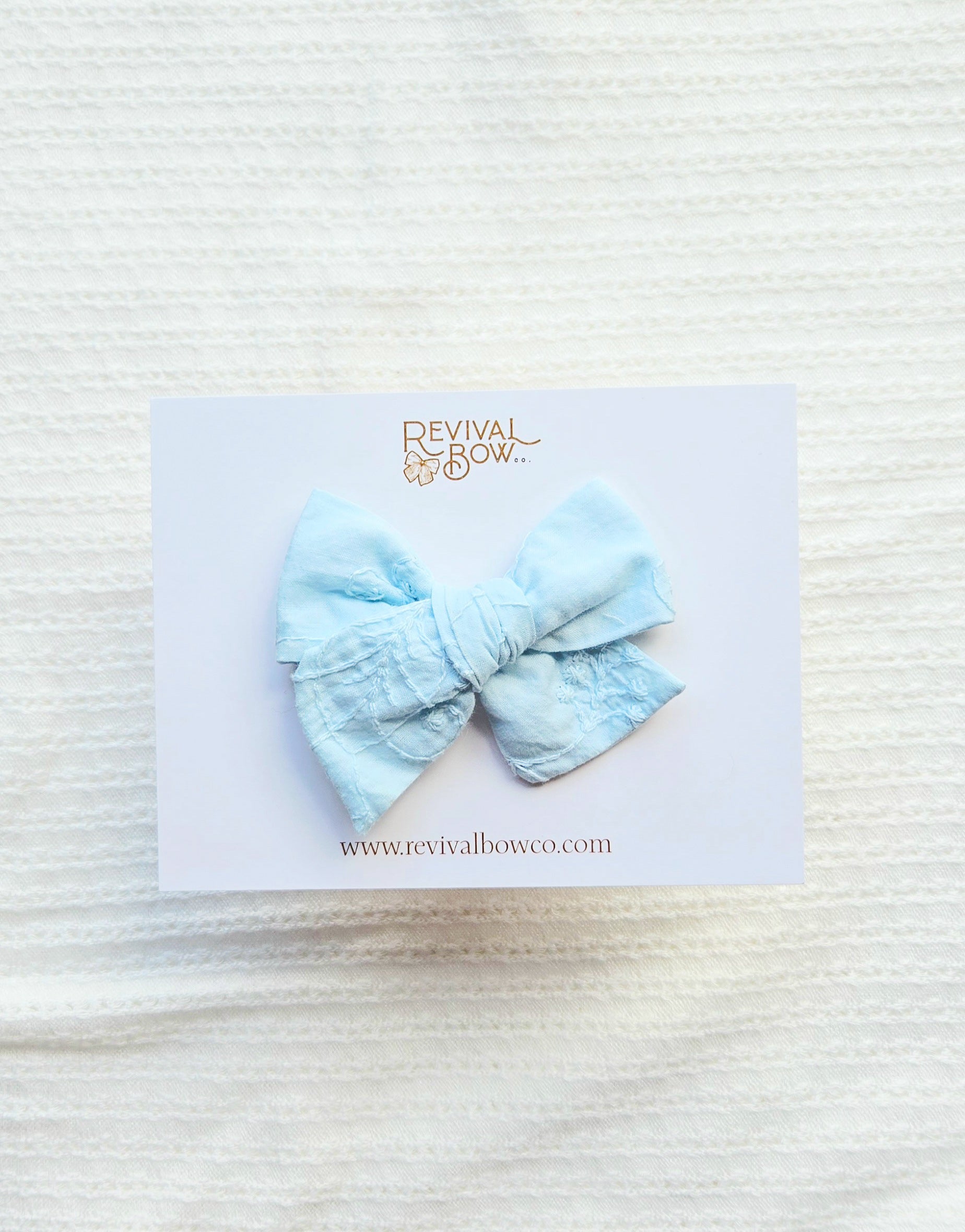 Small Pinwheel Bow • Embroidered Light Blue