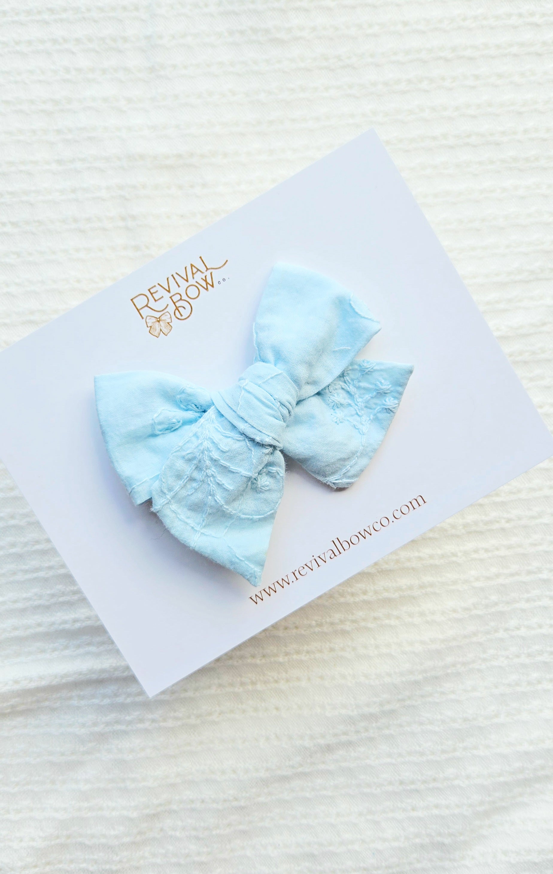 Small Pinwheel Bow • Embroidered Light Blue