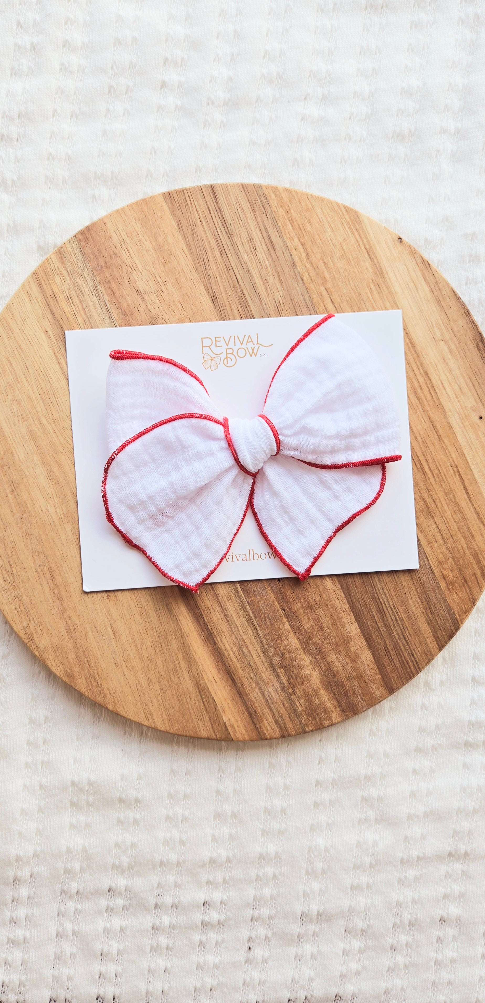 Fable Bow • White Gauze with Red Trim
