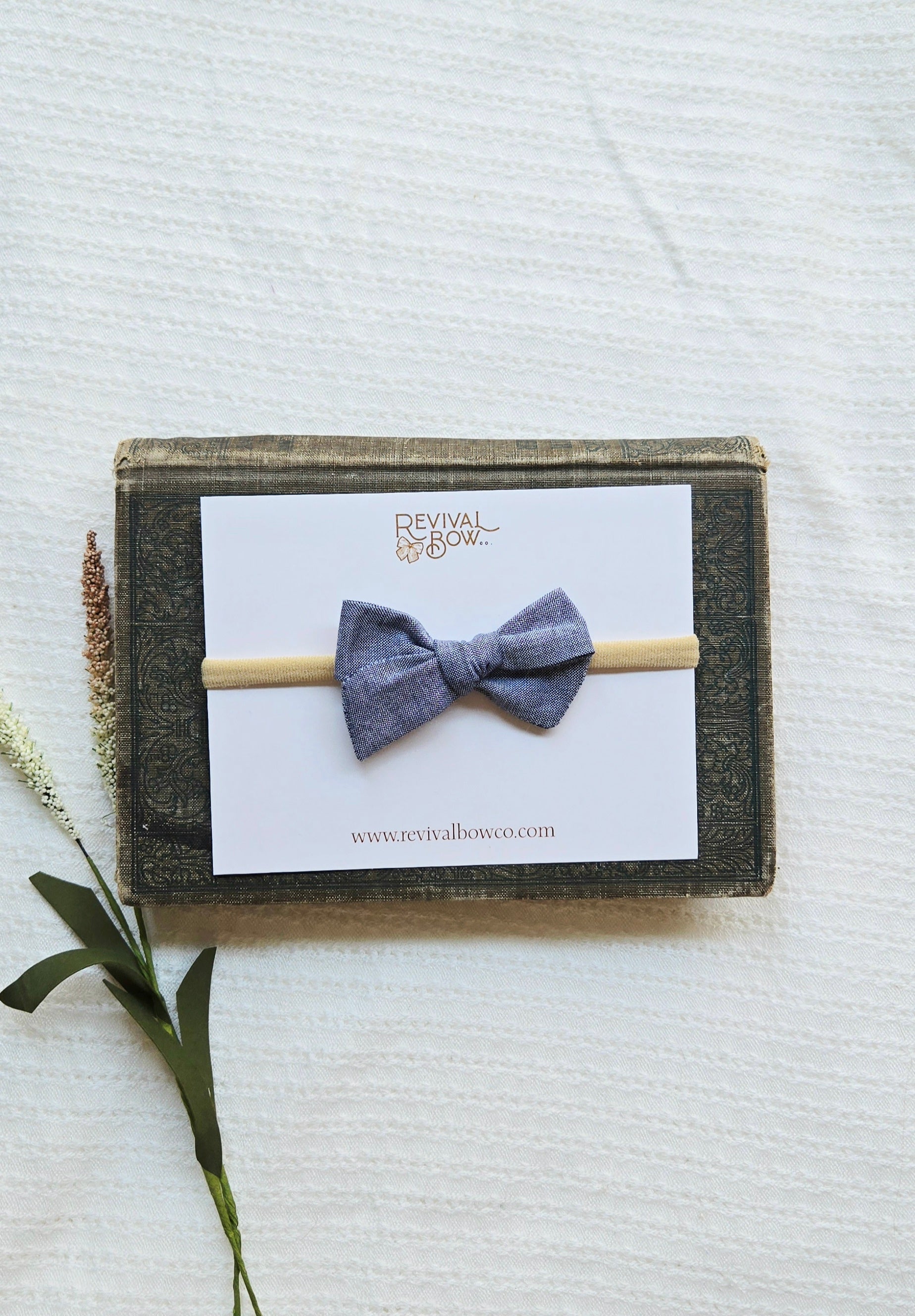 Mini Pinwheel Bow • Blue Chambray
