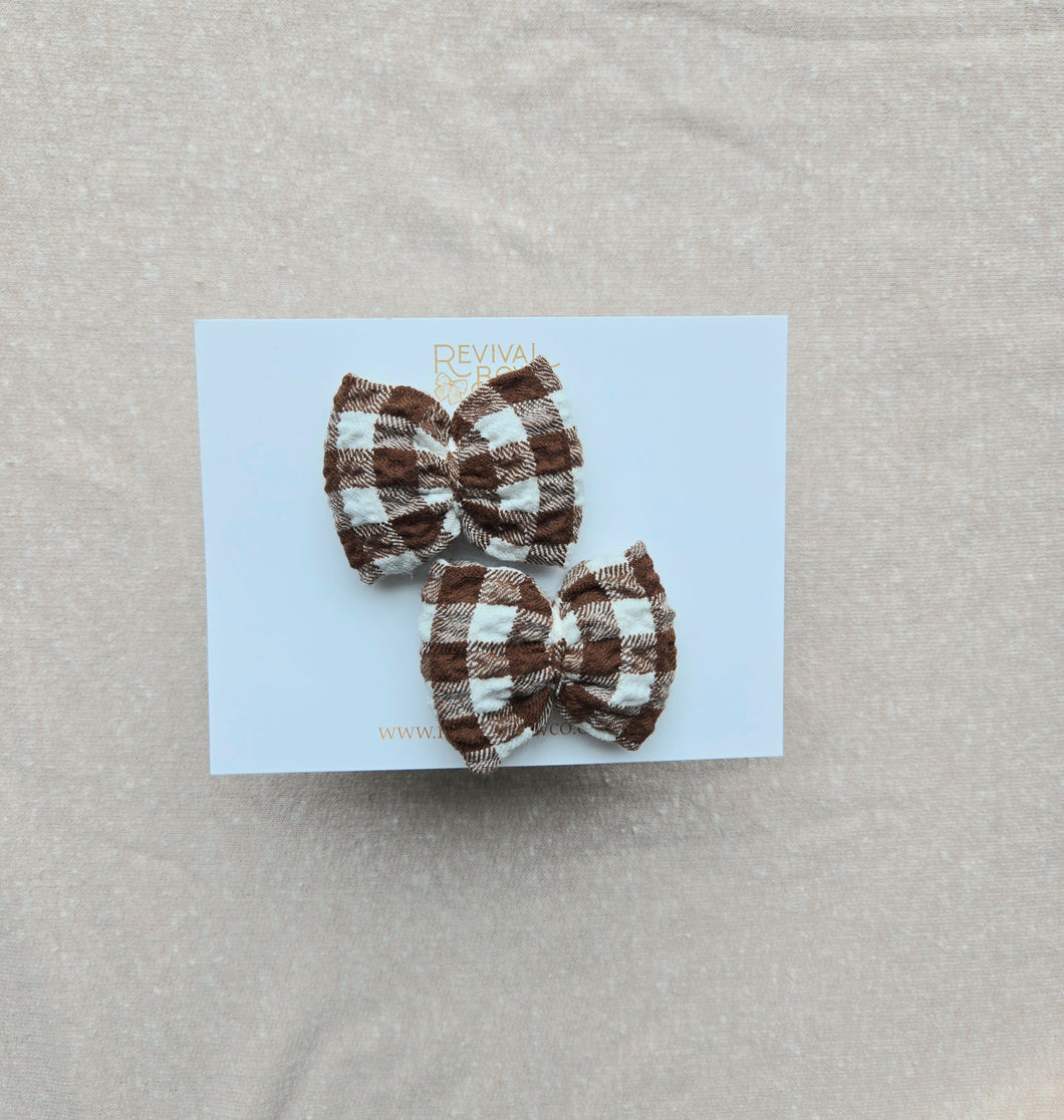 Mae Bow Pigtail Set • Brown Gingham