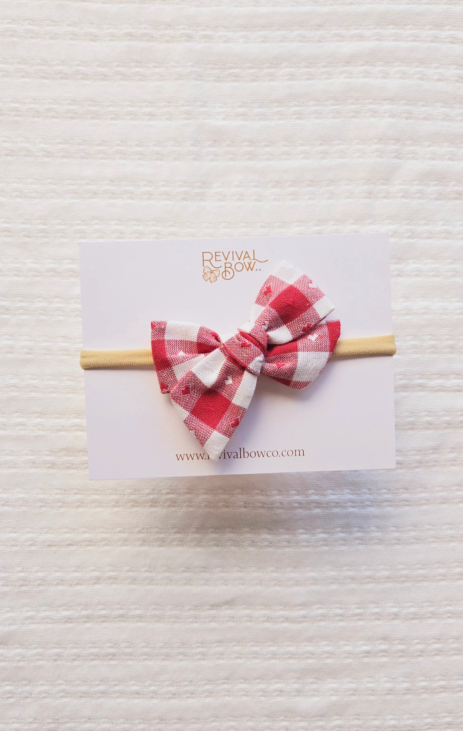 Small Pinwheel Bow • Red Heart Gingham