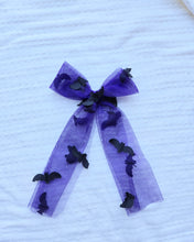 Load image into Gallery viewer, Long Tail Bow • Purple Bats
