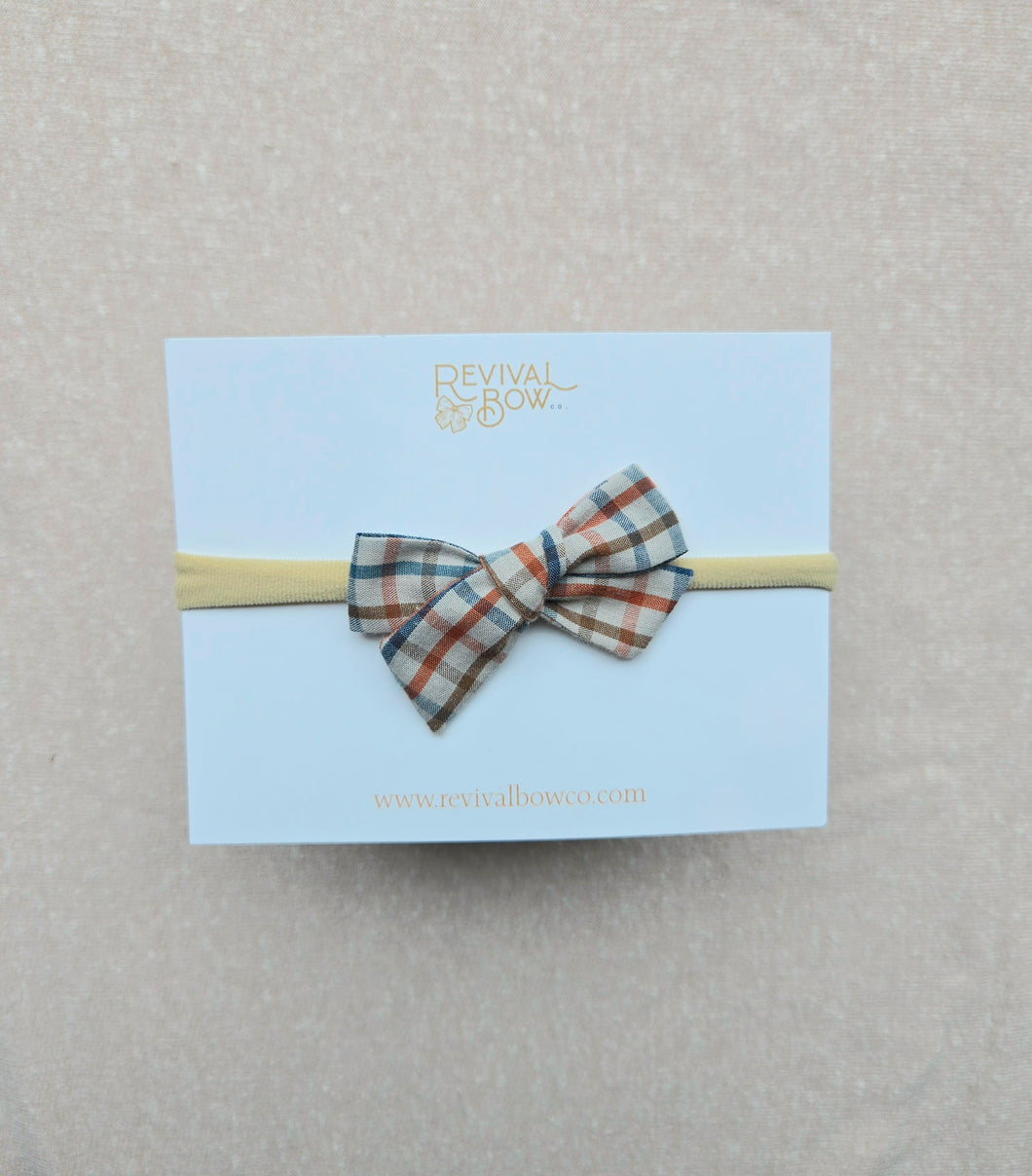 Mini Pinwheel Bow • Tan Plaid