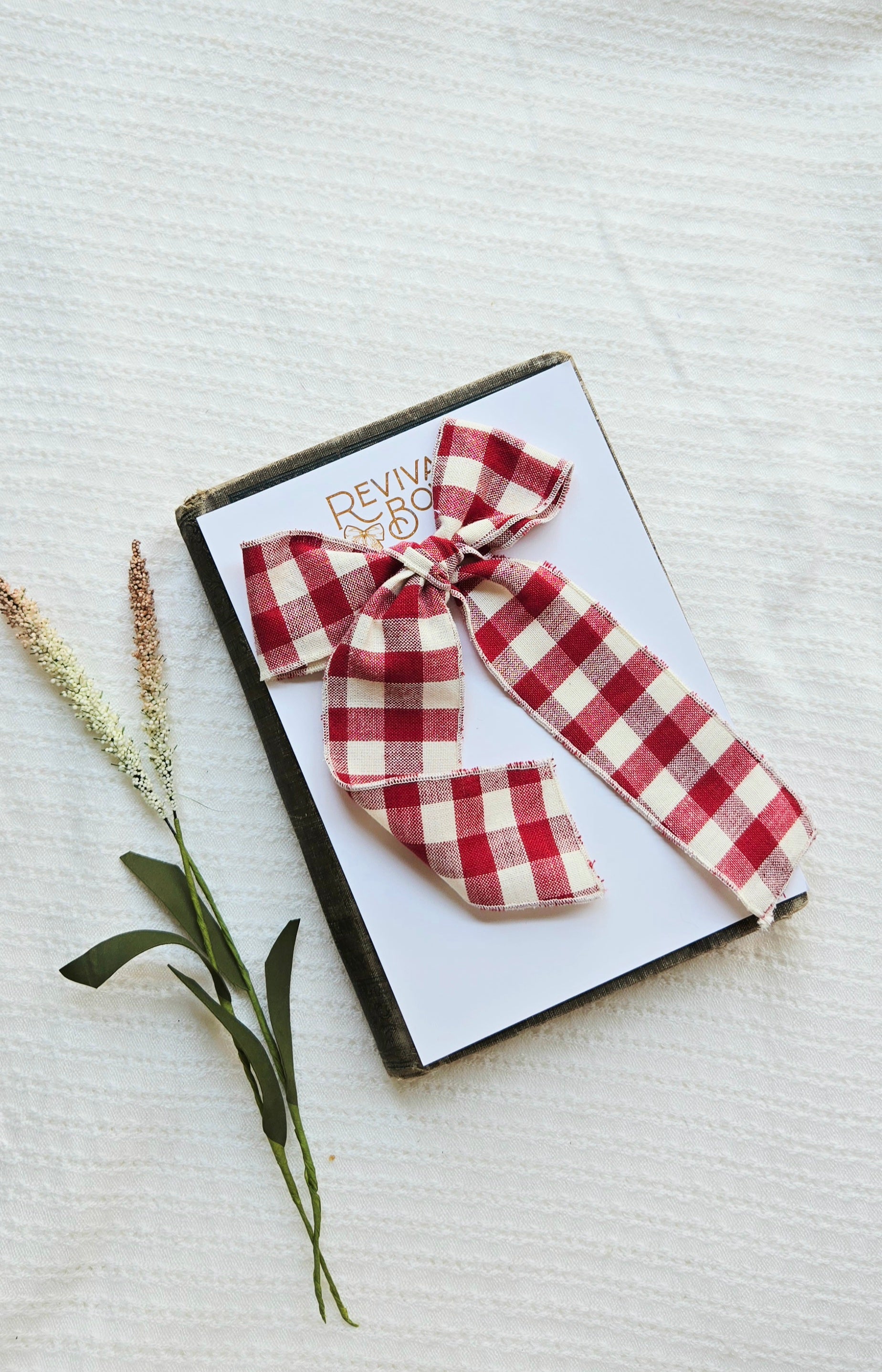 Long Tailed Ribbon Bow • Red Gingham
