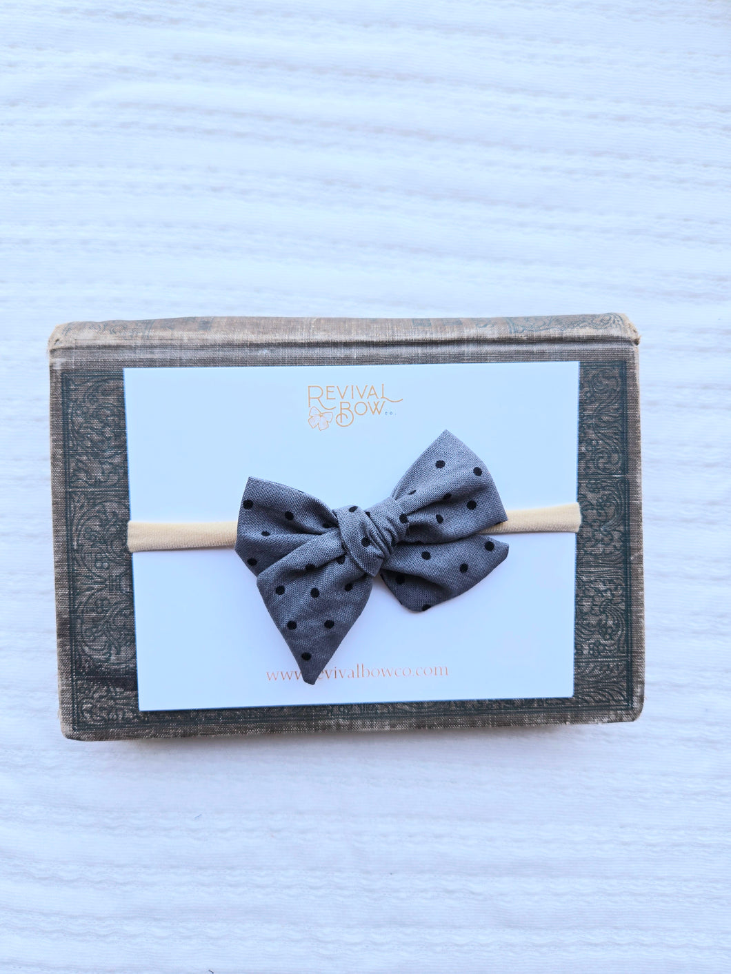 Small Pinwheel Bow • Grey Polka Dot