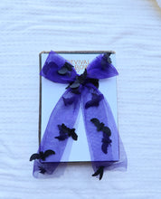 Load image into Gallery viewer, Long Tail Bow • Purple Bats
