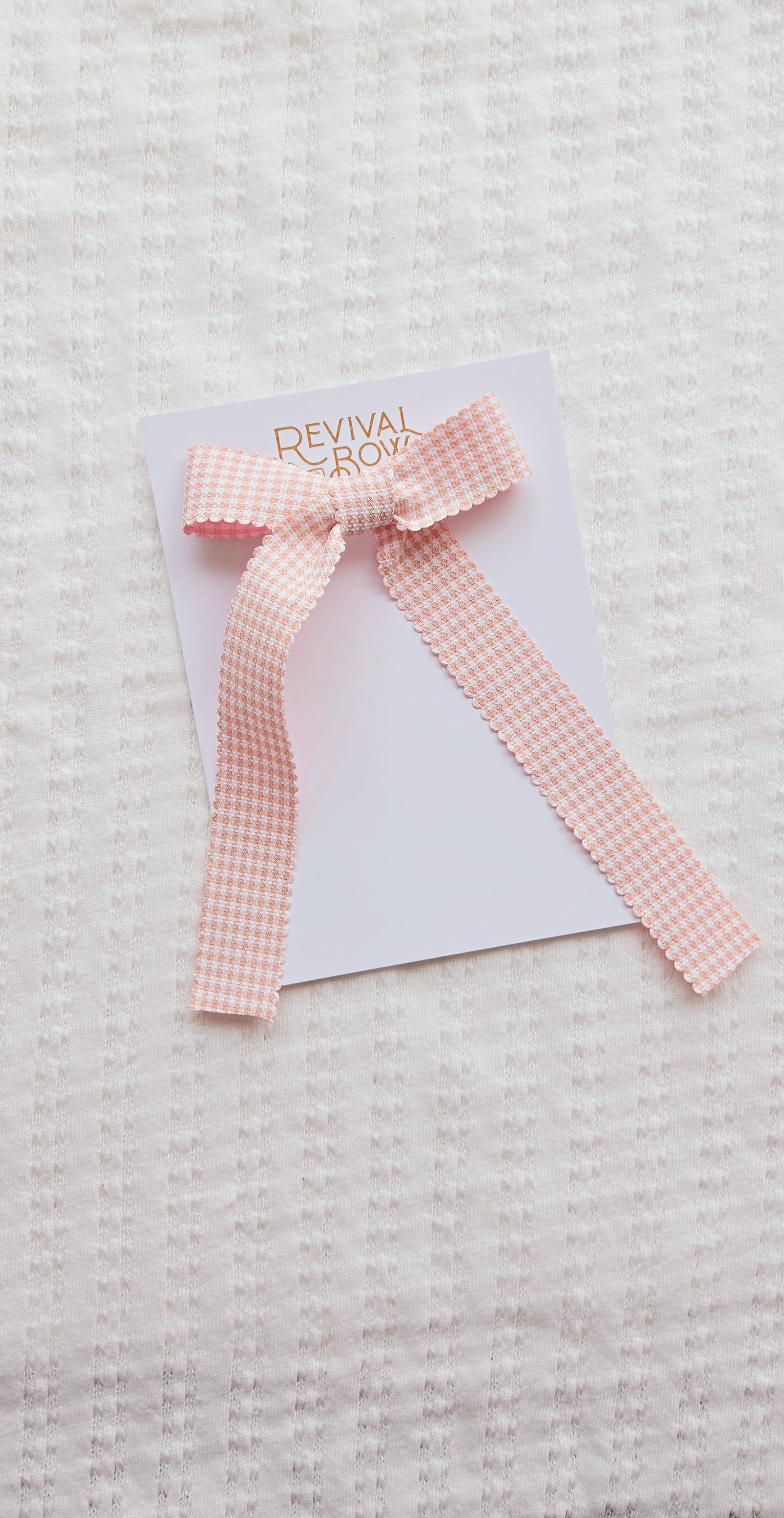 Long Tailed Ribbon Bow • Blush Gingham