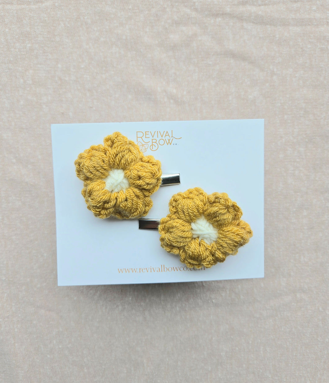 Crochet Flower Clip Set • Mustard