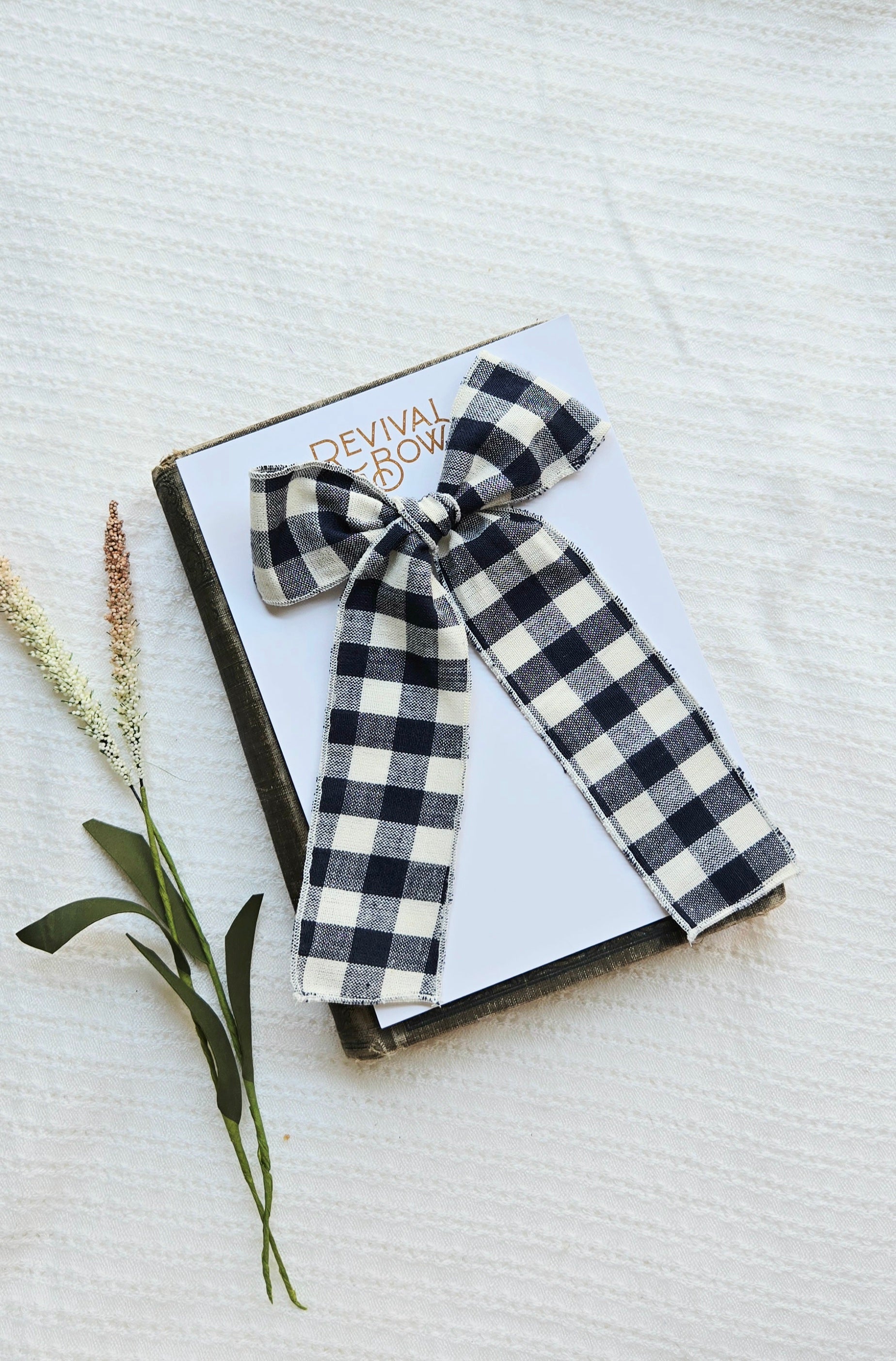 Long Tailed Ribbon Bow • Blue Gingham