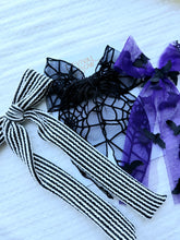 Load image into Gallery viewer, Long Tail Bow • Purple Bats
