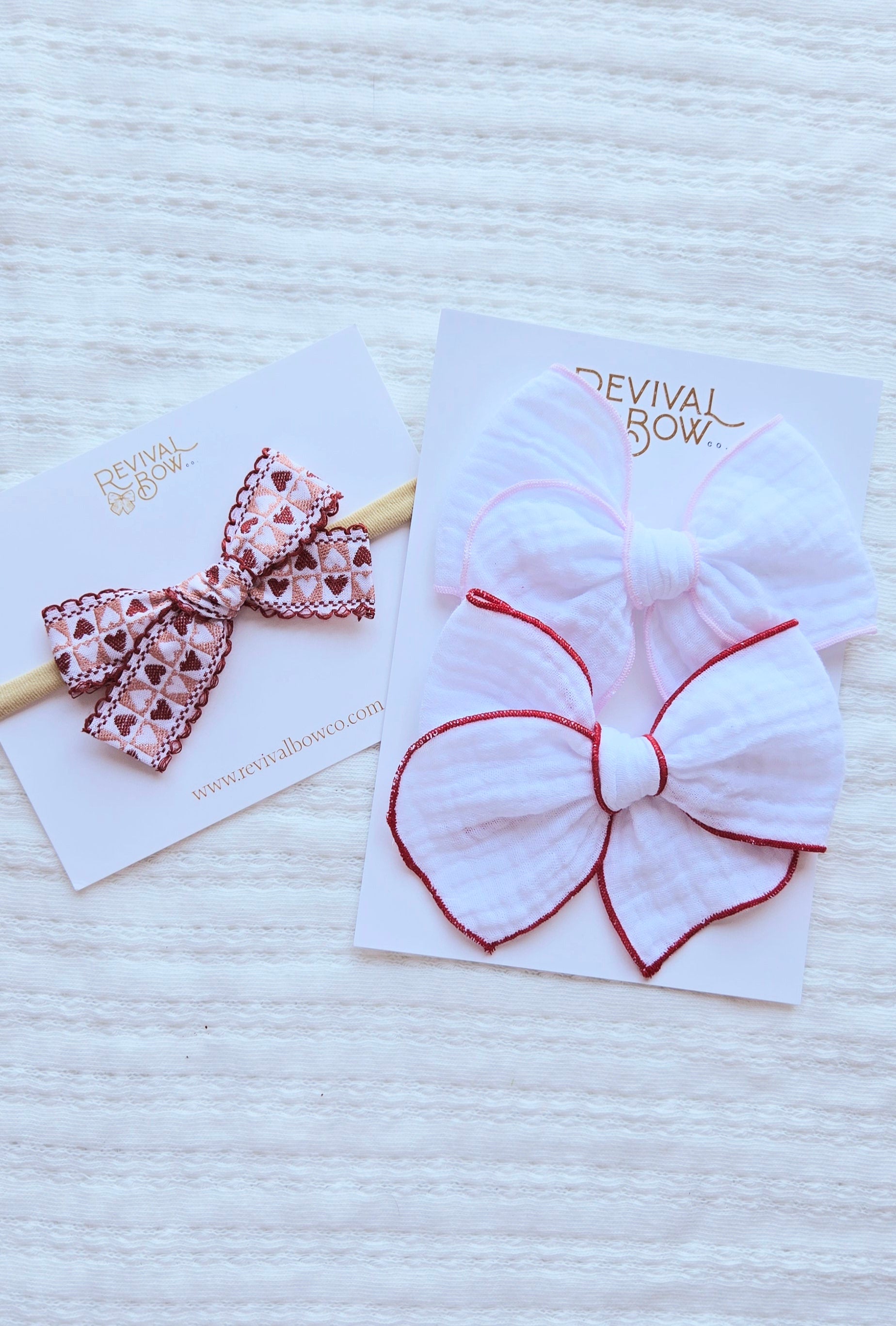 Fable Bow • White Gauze with Pink Trim